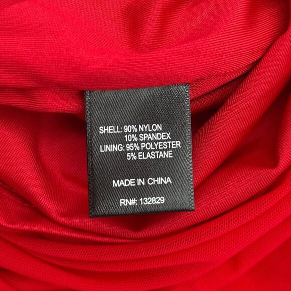 Majorelle | Elise Cherry Red Mesh Ruched Off Shoulder Midi Dress S - Picture 15 of 16